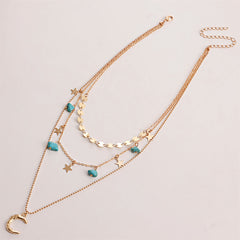 Turquoise & 18K Gold-Plated Star Moon Layered Pendant Necklace