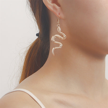 18K Gold-Plated Snake Drop Earrings, gold drop earrings for women, everyday style, front view