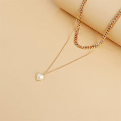 Pearl & 18K Gold-Plated Curb Chain Layered Pendant Necklace