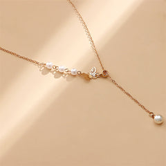 Pearl & 18K Gold-Plated Butterfly Pendant Lariat Necklace