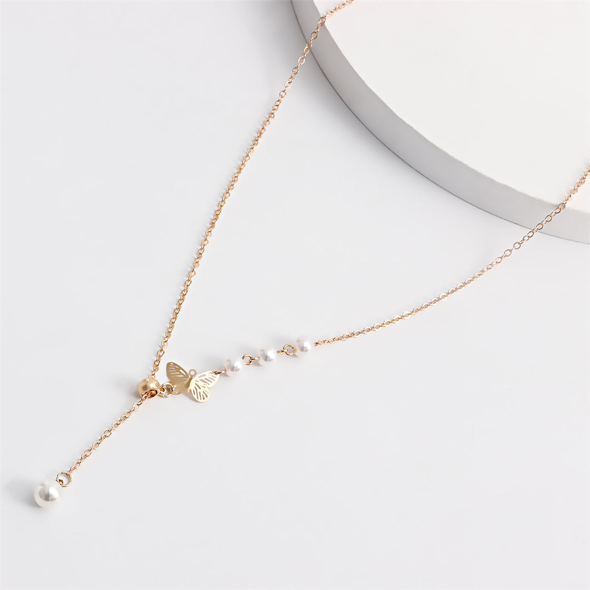 Pearl & 18K Gold-Plated Butterfly Pendant Lariat Necklace