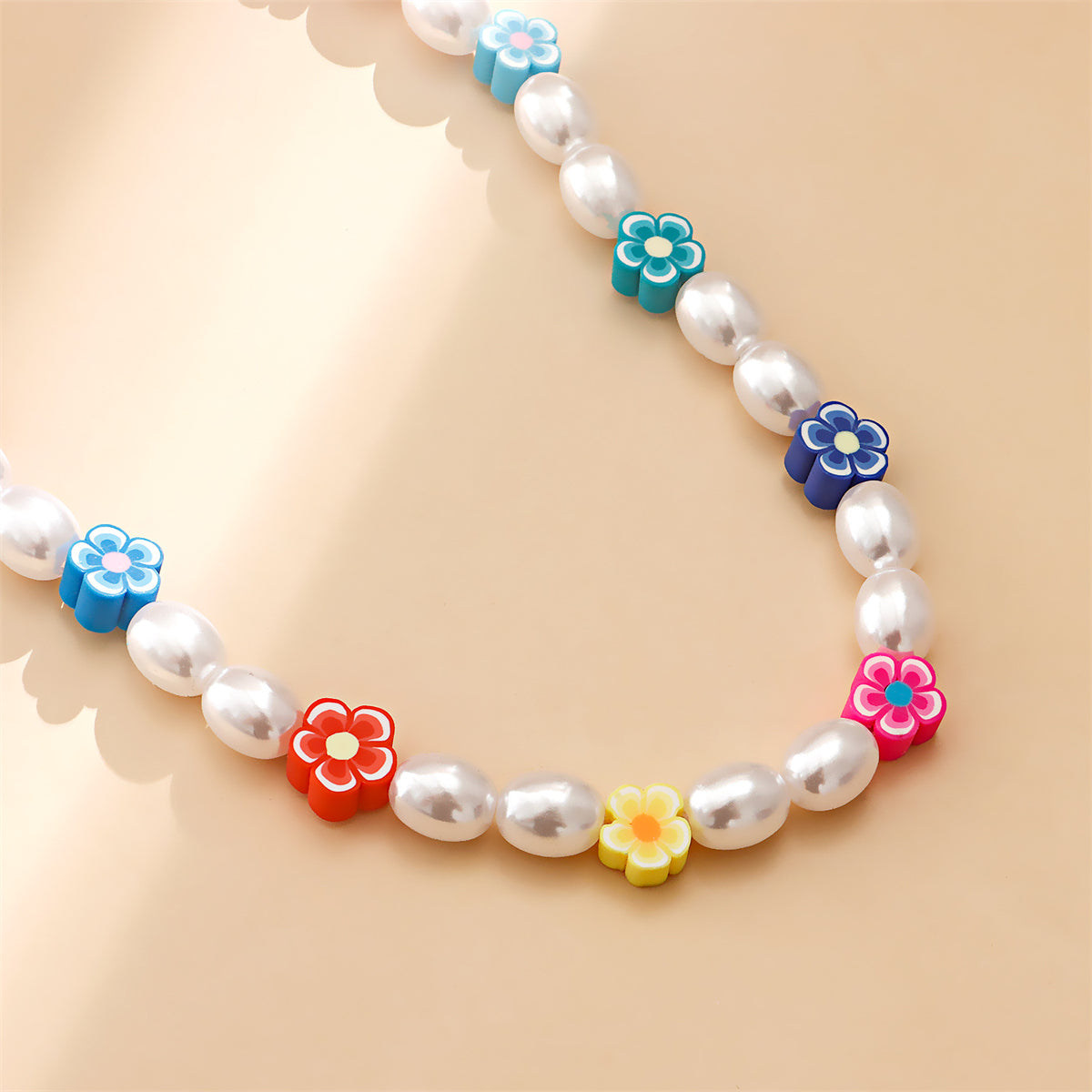 Pearl & Polymer Clay 18K Gold-Plated Multicolor Flowers Choker