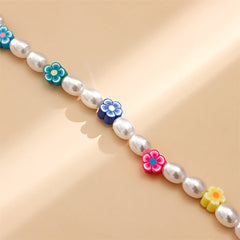 Pearl & Polymer Clay 18K Gold-Plated Multicolor Flowers Choker