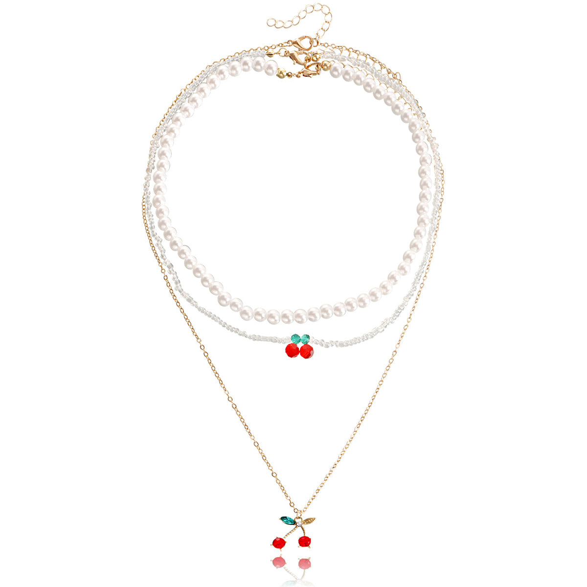 Crystal & Red Cubic Zirconia Cherry Pendant Necklace Set