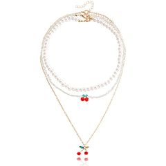 Crystal & Red Cubic Zirconia Cherry Pendant Necklace Set