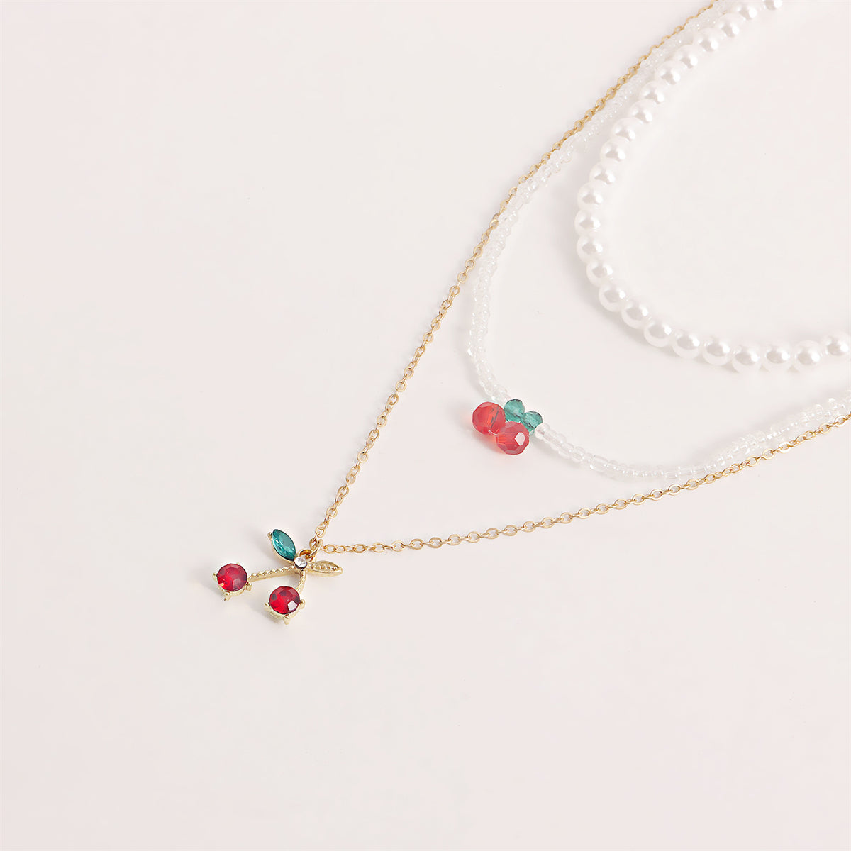 Crystal & Red Cubic Zirconia Cherry Pendant Necklace Set