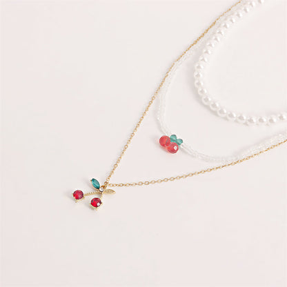 Crystal and Red Cubic Zirconia Cherry Pendant Necklace Set, jewelry gift sets for women, lifestyle look
