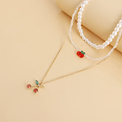 Crystal and Red Cubic Zirconia Cherry Pendant Necklace Set, jewelry gift sets for women, vintage-inspired design, styled look