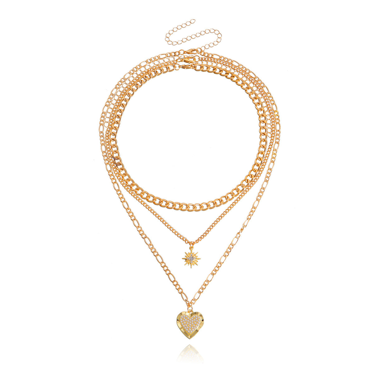 Pearl and Cubic Zirconia Star Heart Pendant Necklace - Set Of Three, jewelry gift sets for women, lifestyle look