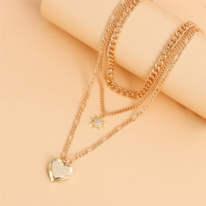 Pearl and Cubic Zirconia Star Heart Pendant Necklace - Set Of Three, jewelry gift sets for women, detail close-up