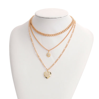 Pearl and Cubic Zirconia Star Heart Pendant Necklace - Set Of Three, jewelry gift sets for women, everyday style, styled look