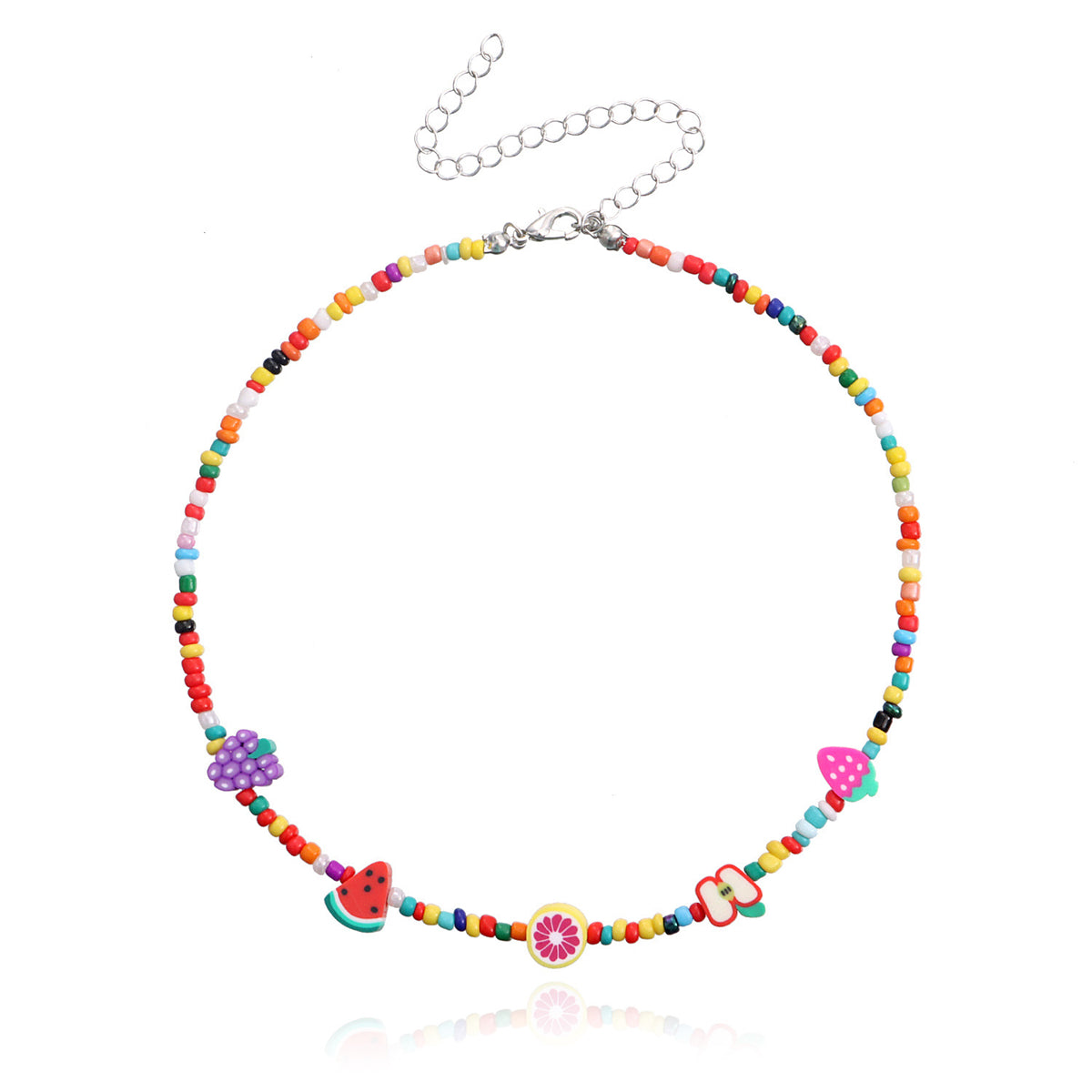 Howlite and Multicolor Fruit Necklace, pendant necklace for women, dainty minimalist design, front view