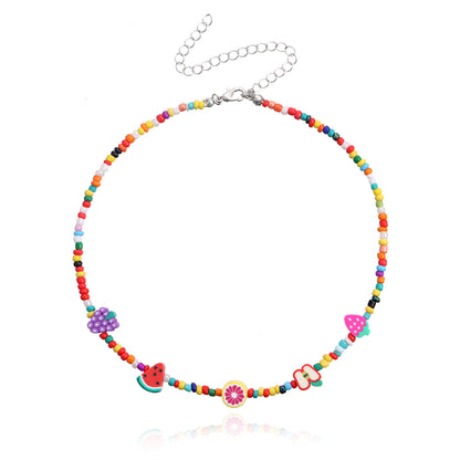 Howlite and Multicolor Fruit Necklace, pendant necklace for women, dainty minimalist design, front view