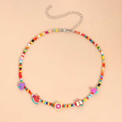 Howlite and Multicolor Fruit Necklace, pendant necklace for women, dainty minimalist design, detail close-up