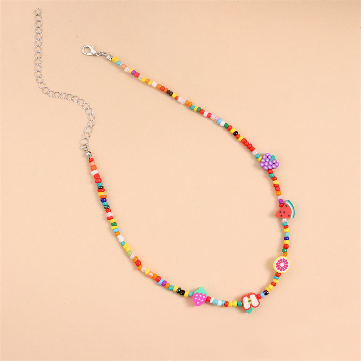 Howlite and Multicolor Fruit Necklace, pendant necklace for women, dainty minimalist design, side view