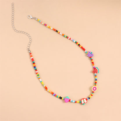 Howlite and Multicolor Fruit Necklace, pendant necklace for women, dainty minimalist design, side view