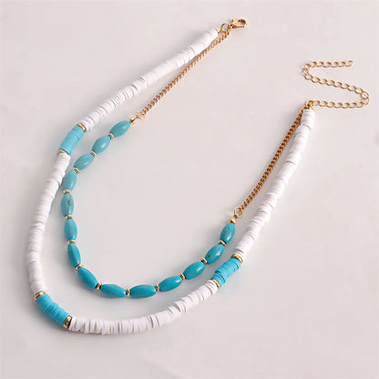 Turquoise and White Polymer Clay 18K Gold-Plated Heart Layered Pendant Necklace Set, gold pendant..., detail close-up