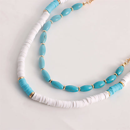 Turquoise and White Polymer Clay 18K Gold-Plated Heart Layered Pendant Necklace Set, gold pendant..., lifestyle look