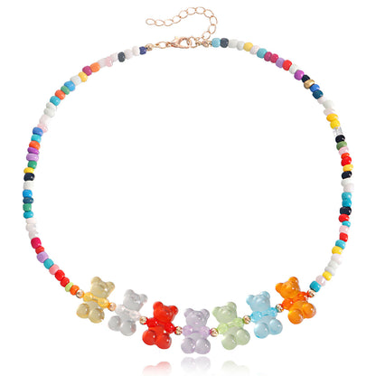 Howlite and Multicolor Resin Bears Necklace, pendant necklace for women, elegant gift for her, front view
