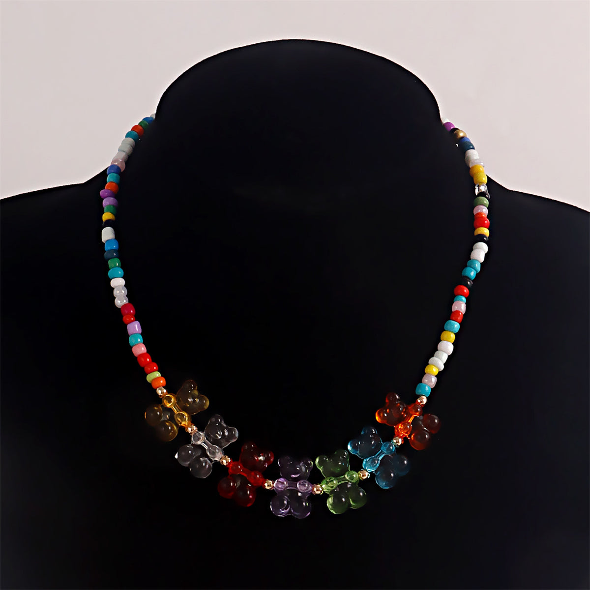 Howlite and Multicolor Resin Bears Necklace, pendant necklace for women, elegant gift for her, styled look