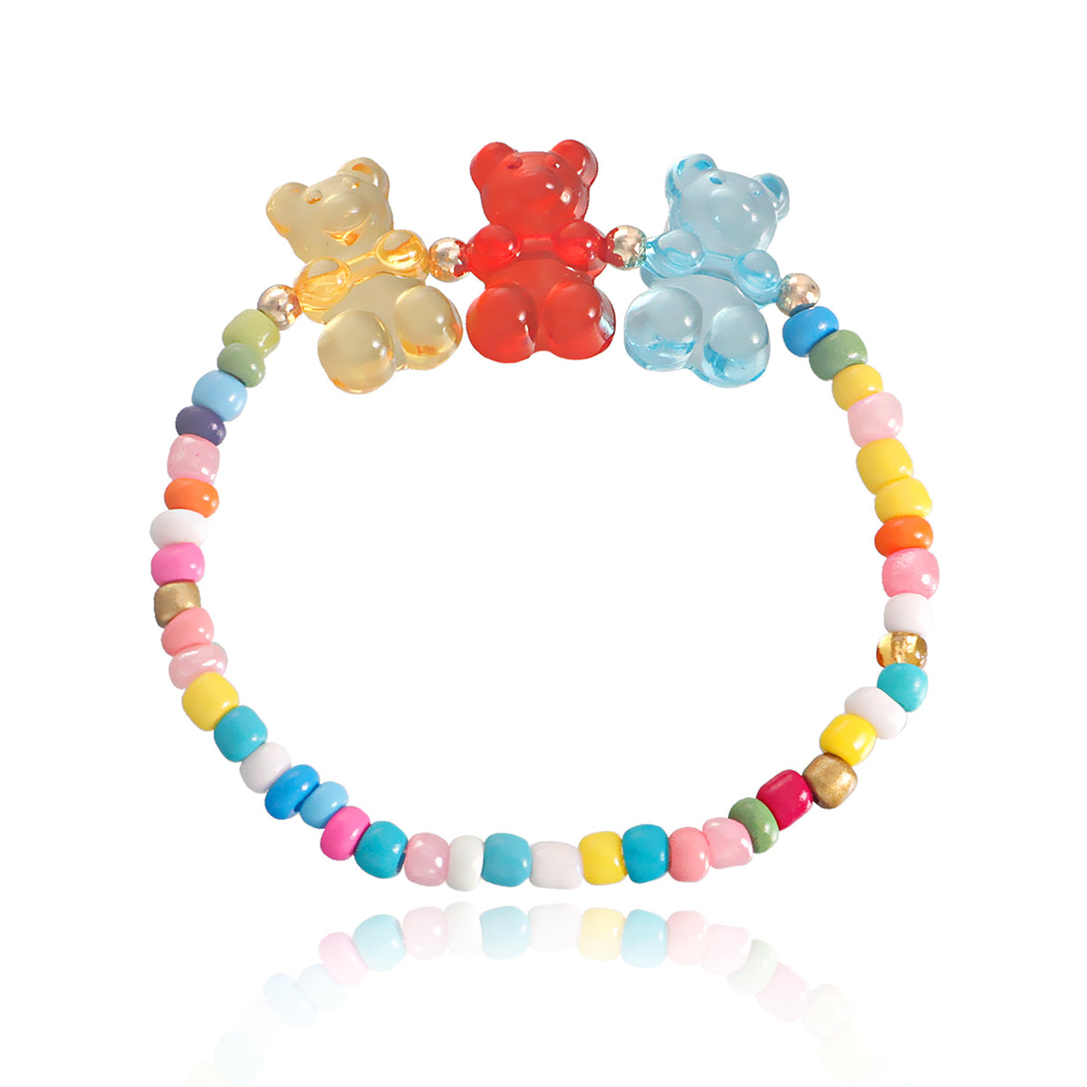 Howlite and Multicolor Resin Bears Stretch Bracelet, bracelet for women, botanical inspired, front view