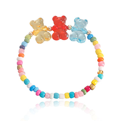 Howlite and Multicolor Resin Bears Stretch Bracelet, bracelet for women, botanical inspired, front view