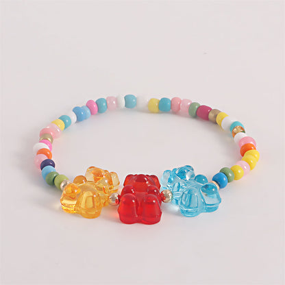 Howlite and Multicolor Resin Bears Stretch Bracelet, bracelet for women, botanical inspired, detail close-up
