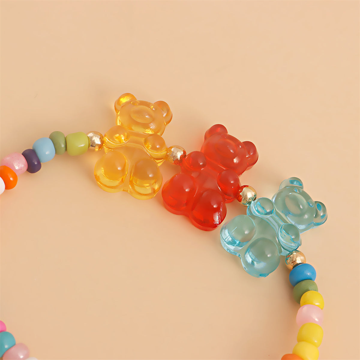 Howlite and Multicolor Resin Bears Stretch Bracelet, bracelet for women, botanical inspired, styled look