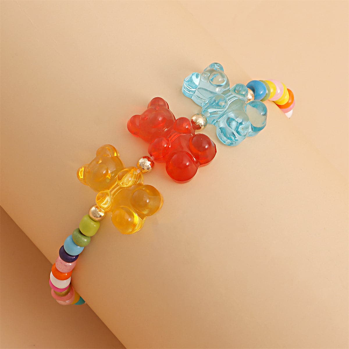 Howlite and Multicolor Resin Bears Stretch Bracelet, bracelet for women, botanical inspired, side view