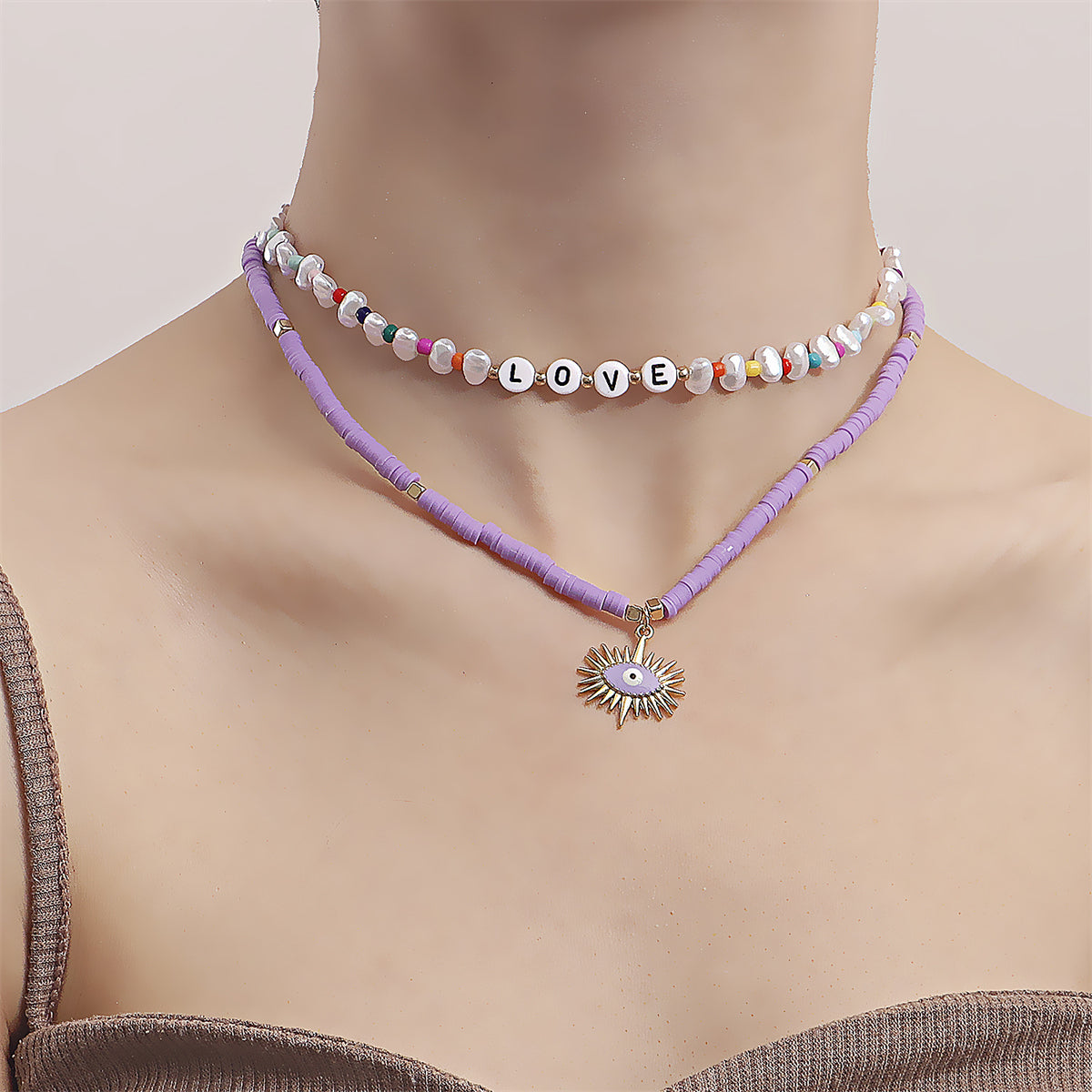 Howlite and Pearl 18K Gold-Plated 'Love' Pendant Necklace Set, jewelry gift sets for women, front view