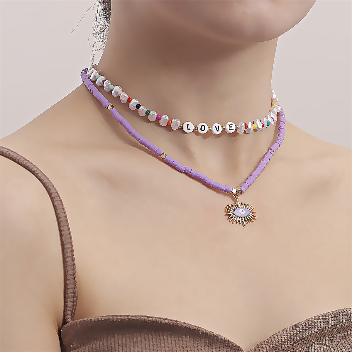 Howlite and Pearl 18K Gold-Plated 'Love' Pendant Necklace Set, jewelry gift sets for women, side view