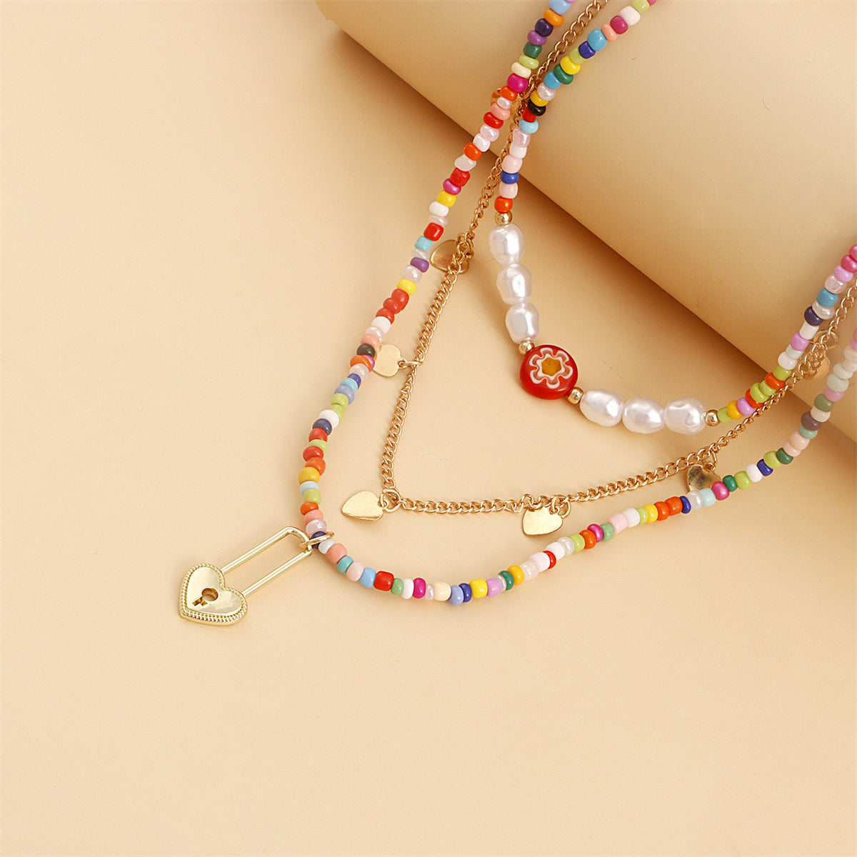 Multicolor Howlite and Pearl 18K Gold-Plated Heart Pendant Necklace Set, jewelry gift sets for women, lifestyle look