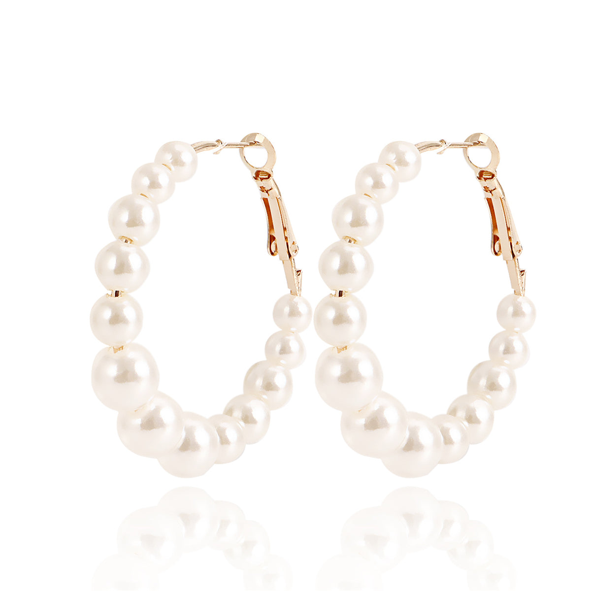 Pearl and 18K Gold-Plated Hoop Earrings, elegant gift for her, side view
