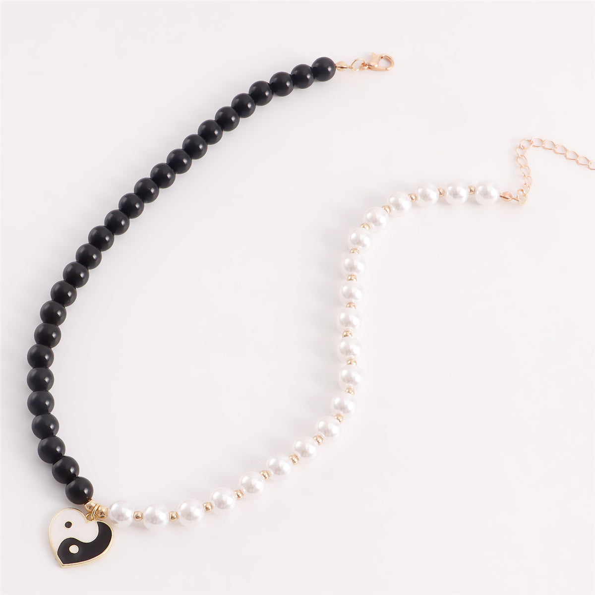 Black & White Pearl Yin Yang Heart Pendant Necklace