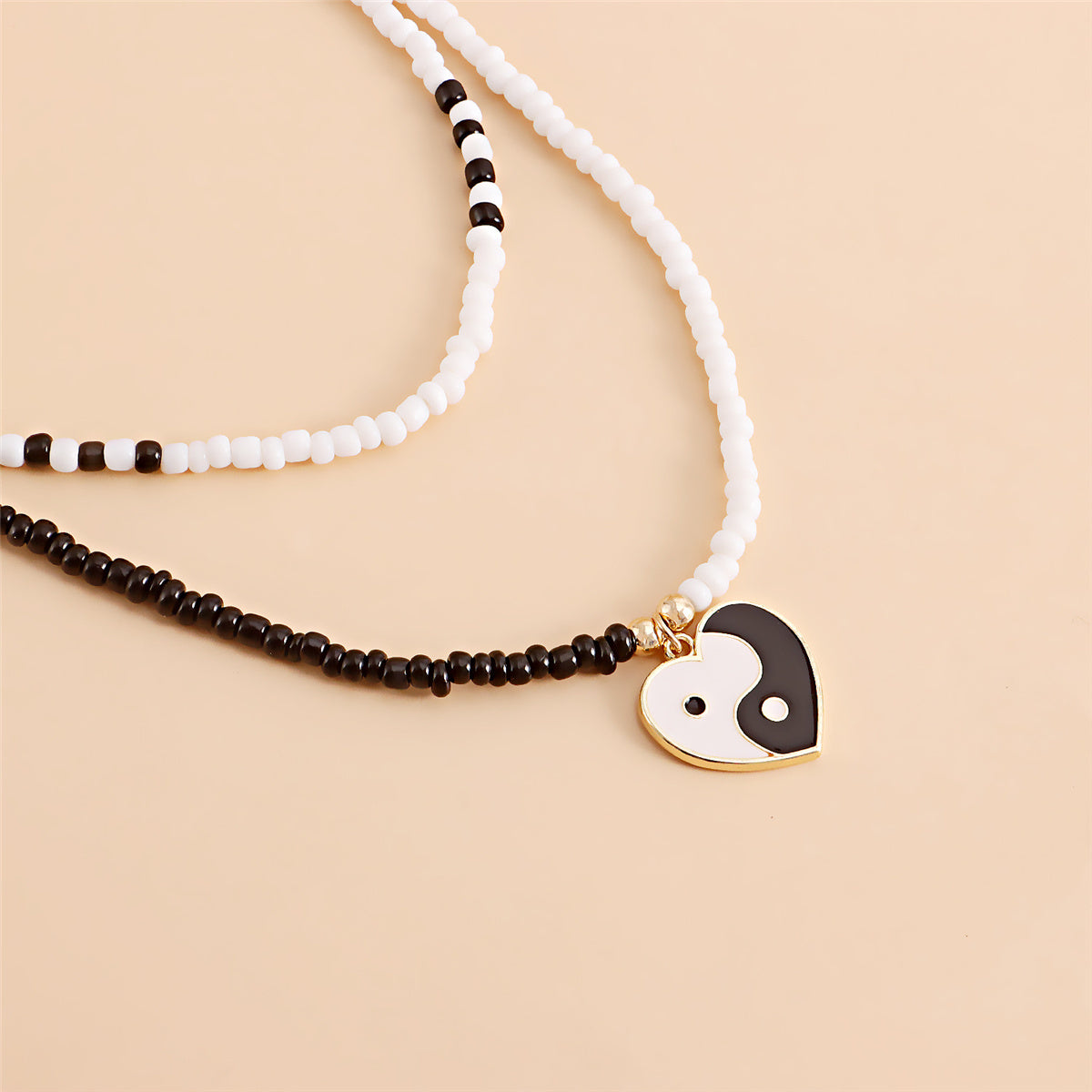 Black and White Howlite Yin Yang Pendant Layered Necklace, pendant necklace for women, everyday style, lifestyle look
