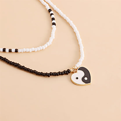 Black and White Howlite Yin Yang Pendant Layered Necklace, pendant necklace for women, everyday style, lifestyle look