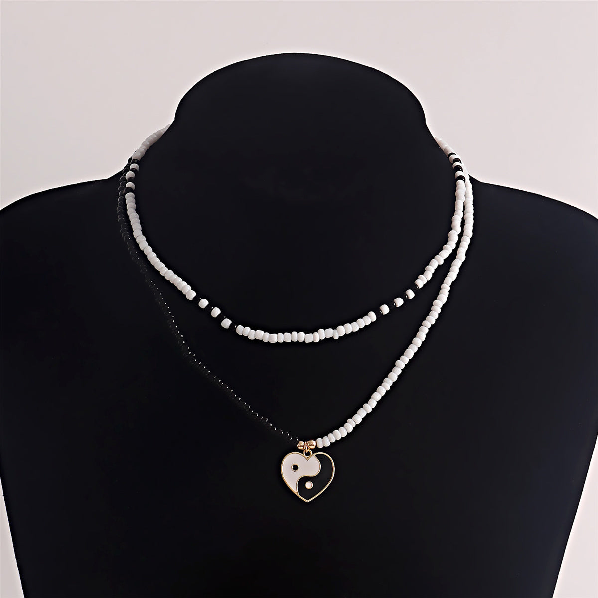 Black and White Howlite Yin Yang Pendant Layered Necklace, pendant necklace for women, everyday style, side view