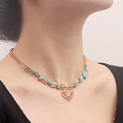 Turquoise and 18K Gold-Plated Butterfly Heart Pendant Necklace, gold pendant necklace for women, side view