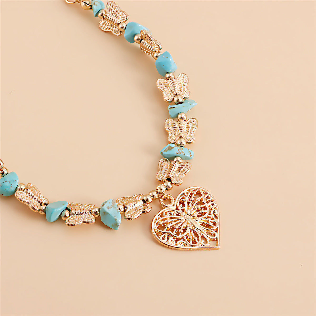 Turquoise and 18K Gold-Plated Butterfly Heart Pendant Necklace, gold pendant necklace for women, lifestyle look