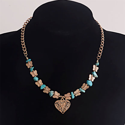 Turquoise and 18K Gold-Plated Butterfly Heart Pendant Necklace, gold pendant necklace for women, styled look