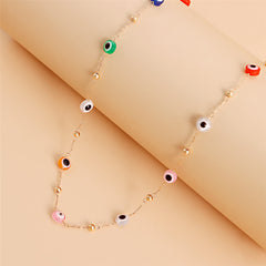 Pink Enamel & 18K Gold-Plated Heart Eye Pendant Necklace Set