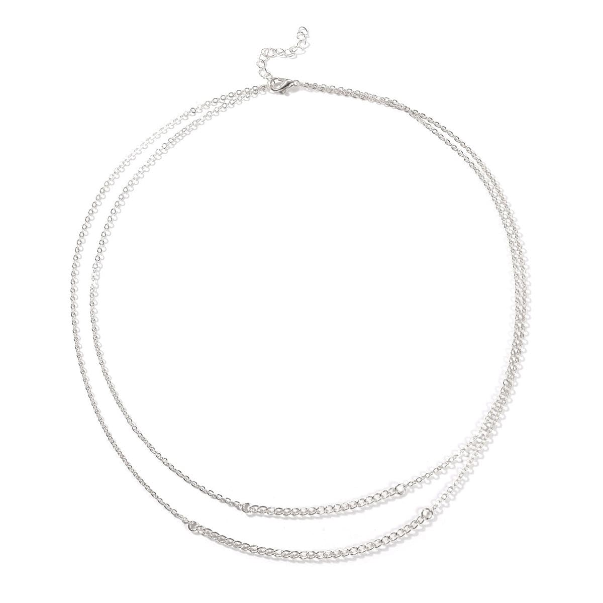 Silver-Plated Layered Necklace, silver pendant necklace for women, dainty minimalist design, front view