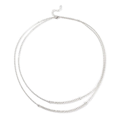 Silver-Plated Layered Necklace, silver pendant necklace for women, dainty minimalist design, front view