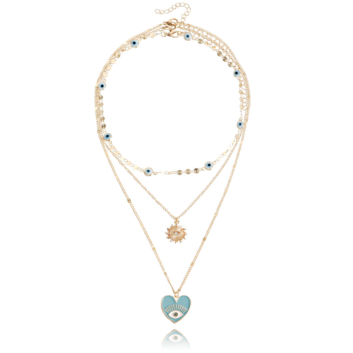 Aqua and Cubic Zirconia Heart Sun Pendant Necklace Set, jewelry gift sets for women, botanical inspired, side view