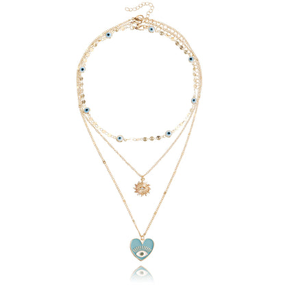 Aqua and Cubic Zirconia Heart Sun Pendant Necklace Set, jewelry gift sets for women, botanical inspired, side view