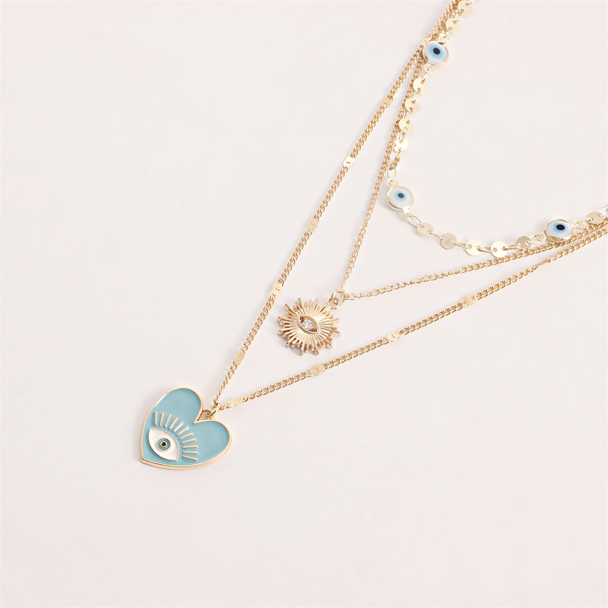 Aqua and Cubic Zirconia Heart Sun Pendant Necklace Set, jewelry gift sets for women, botanical inspired, detail close-up