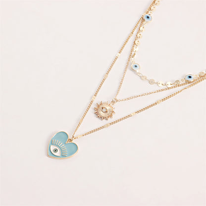 Aqua and Cubic Zirconia Heart Sun Pendant Necklace Set, jewelry gift sets for women, botanical inspired, detail close-up