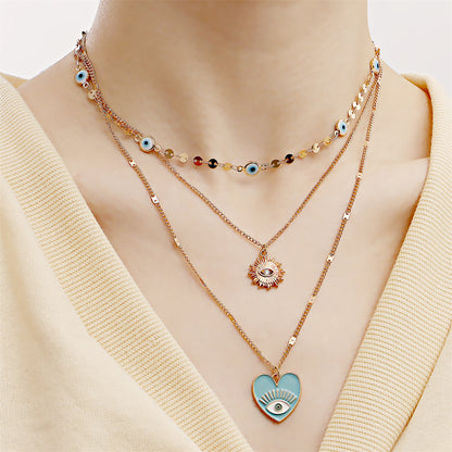 Aqua and Cubic Zirconia Heart Sun Pendant Necklace Set, jewelry gift sets for women, botanical inspired, front view