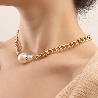 Pearl and Cubic Zirconia 18K Gold-Plated Pendant Necklace, gold pendant necklace for women, side view