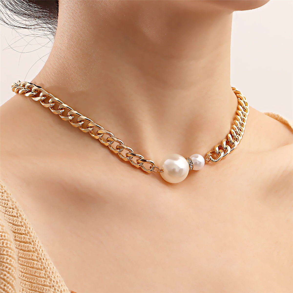 Pearl and Cubic Zirconia 18K Gold-Plated Pendant Necklace, gold pendant necklace for women, front view
